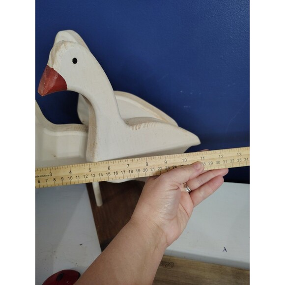 Vintage Folk Art Goose Geese Flock Wooden Hand Painted White Country large - Picture 6 of 7